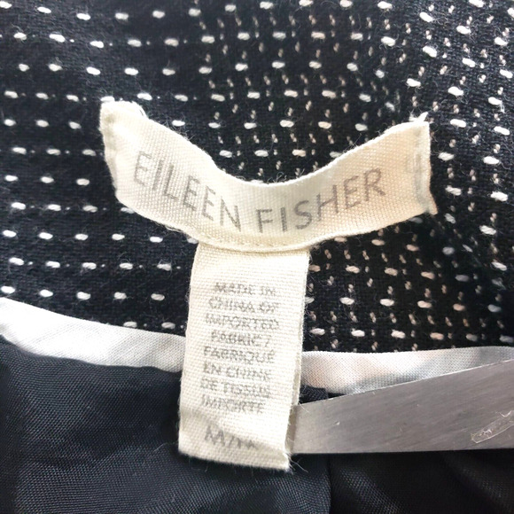 Eileen Fisher Black Collarless Organic Cotton Open Front Blazer Jacket 1/2 Sleev - Picture 4 of 8